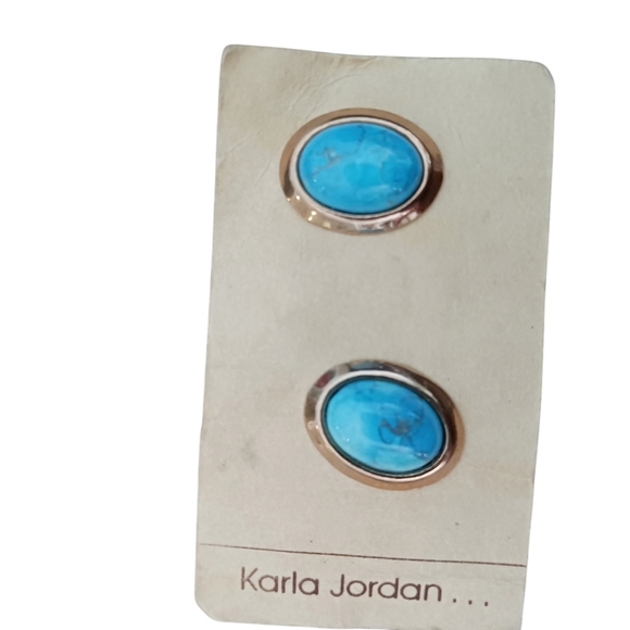 Vintage Karla Jordan Womens Earrings Studs Howlite Boho Blue Gold Tone Jewelry - Picture 1 of 4